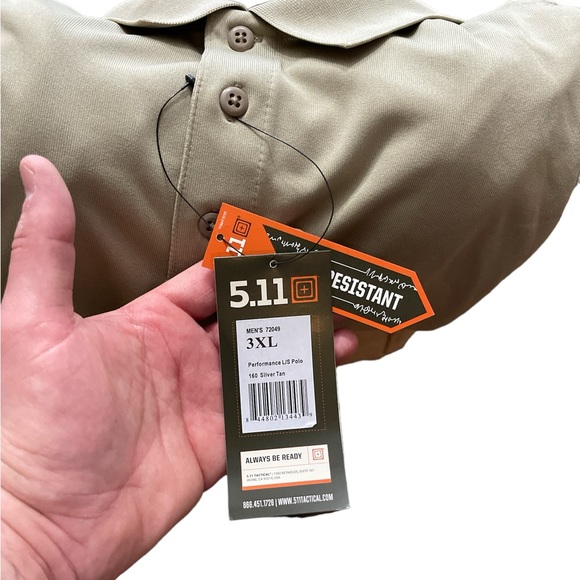 5.11 Tactical Beige Men’s Collard Long‎ Sleeve Shirt Size 3XL NWTS Performance - Picture 10 of 11
